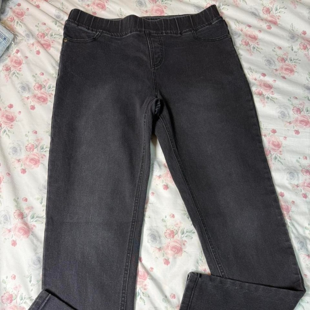 JVINI Women's Jeggings Size L Black Stretch Denim‎ Pants 30x27.5 Pull On Skinny